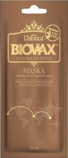 Biovax, Maseczka Intensywnie Regenerująca, Argan, Makadamia, Kokos, 20 ml - Długi termin ważności! 1