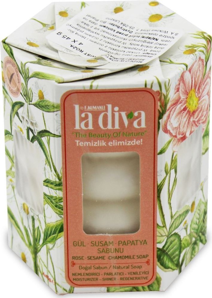 MYDŁO W KOSTCE TWIST RÓŻA, SEZAM I RUMIANEK (4 x 45 g) 180 g - LA DIVA 1