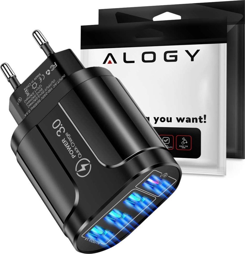 Ładowarka Alogy Ładowarka sieciowa zasilacz Alogy szybka 4x USB-A Quick Charge QC 3.0 Czarna 1