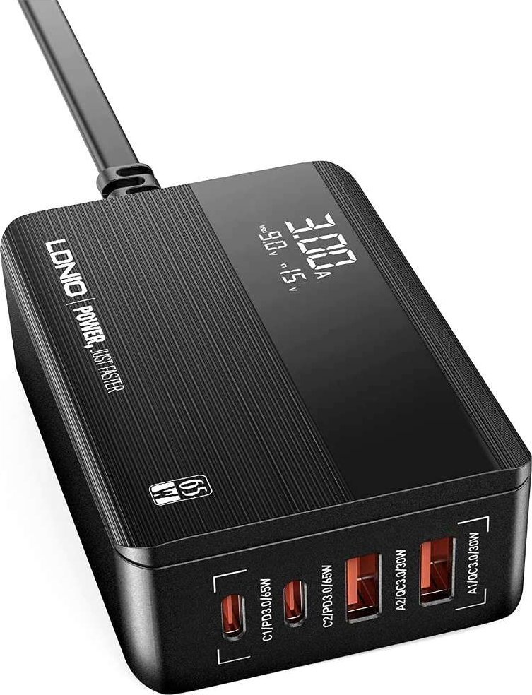 Ładowarka 4kom.pl Ładowarka sieciowa uniwersalna 2x USB 2x USB-C 65W Power Delivery PD QC 3.0 czarna 1