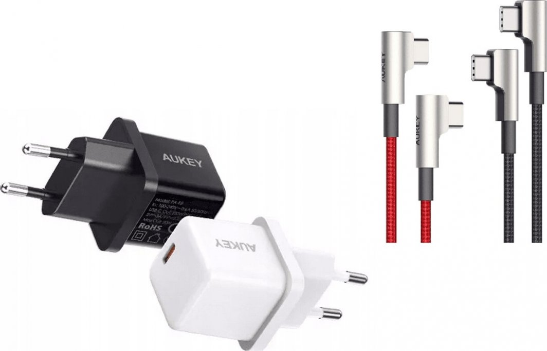 Ładowarka Aukey Zestaw dwóch ładowarek z kablami Aukey PA-F5 1