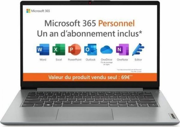 Laptop Lenovo Notebook Lenovo IdeaPad 1 14IGL7 128 GB eMMC Szary 14" 4 GB RAM Intel UHD Graphics 600 Azerty Francuski AZERTY 1