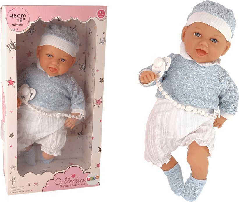 LeanToys Lalka Bobas 46 cm Niebieskie Ubranko Smoczek 1