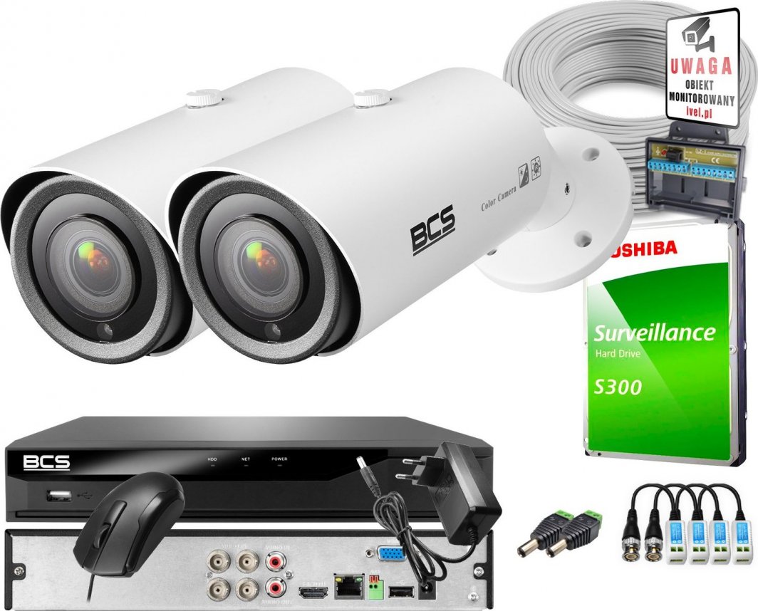 BCS Monitoring 8MPx po skrętce dwie kamery BCSTQ7803IR3B rejestrator