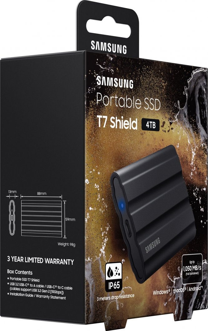 Samsung T7 Shield 4TB Czarny (MU-PE4T0S/EU) - Dysk zewnętrzny SSD