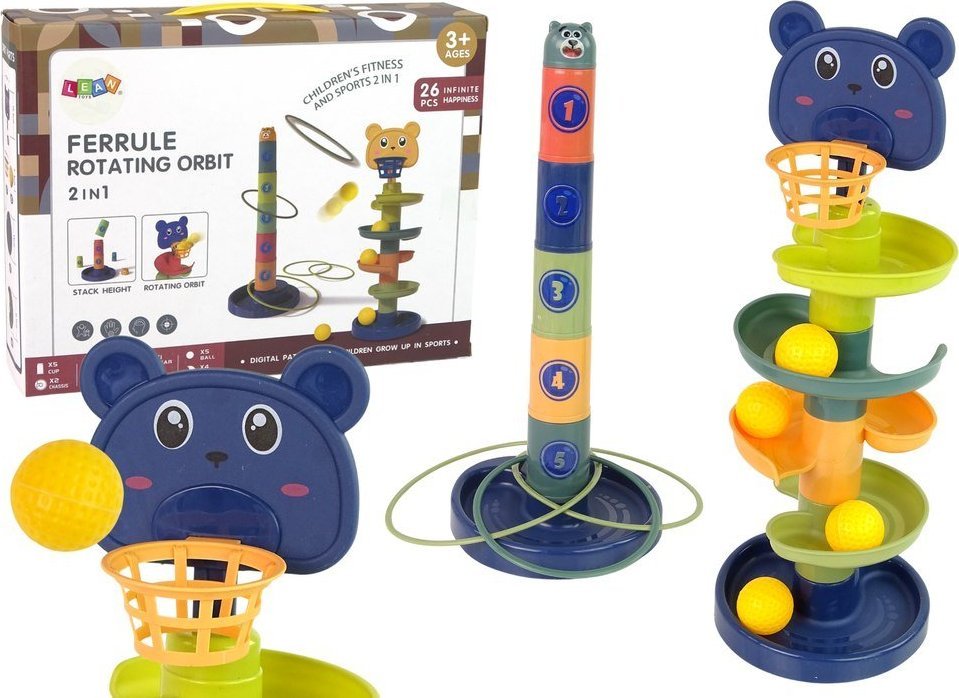 LeanToys Gra Zręcznościowa 3w1 Wieża Układanka Obręcze Tor Dla Piłek 1
