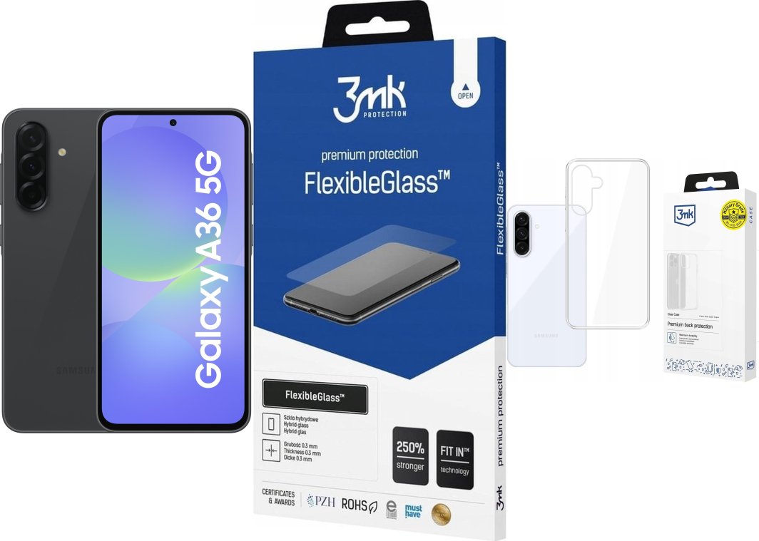Smartfon Samsung Galaxy A36 5G 8/256GB Czarny  (SM-A366BZKGEUE) + FlexibleGlass + Etui Clear Case 1