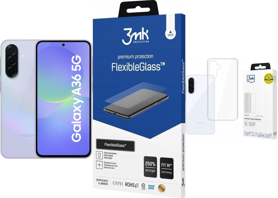 Smartfon Samsung Galaxy A36 5G 8/256GB Fioletowy  (SM-A366BLVGEUE) + FlexibleGlass + Etui Clear Case 1