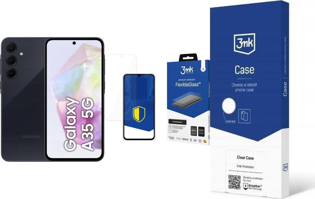 Smartfon Samsung Galaxy A35 5G 6/128GB Czarny (SM-A356BZKBEUE) + FlexibleGlass + Etui Clear Case 1