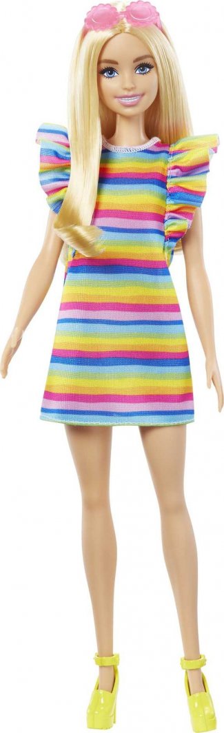 Lalka Barbie Mattel Fashionistas Sukienka w paski i aparat ortodontyczny HJR96 1