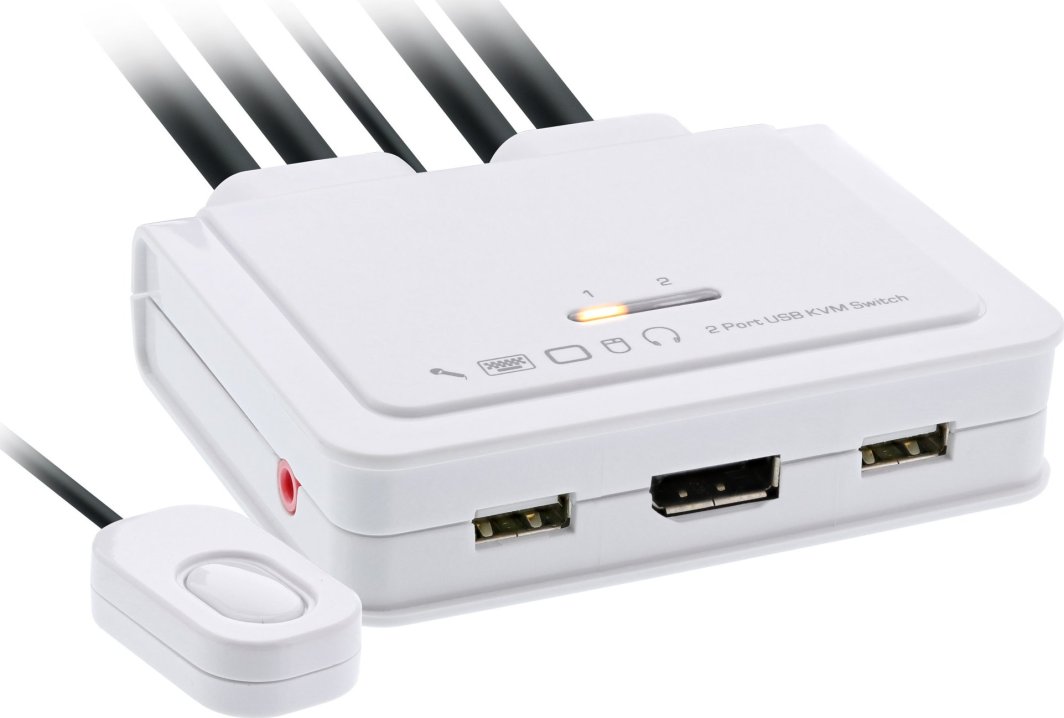 Przełącznik InLine InLine® KVM Switch, 2-port, USB-C to DisplayPort 1.2, 4K, with audio, integrated cable 1