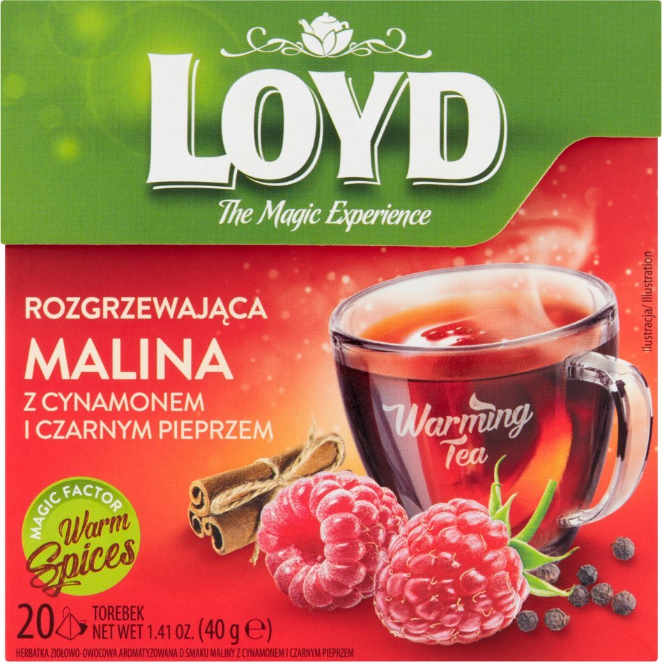 LOYD Loyd Herbatka ziołowo-owocowa rozgrzewająca malina z cynamonem i czarnym pieprzem 40 g (20 x 2 g) 1