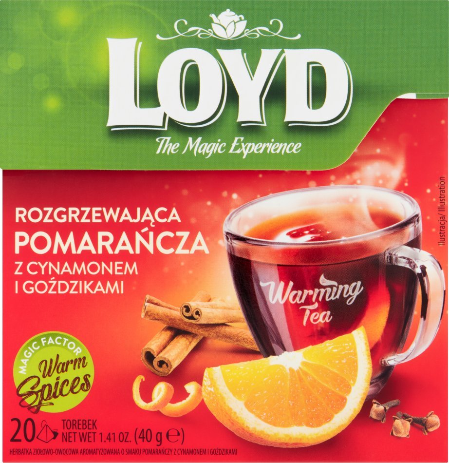 LOYD Loyd Herbatka ziołowo-owocowa rozgrzewająca pomarańcza z cynamonem i goździkami 40 g (20 x 2 g) 1