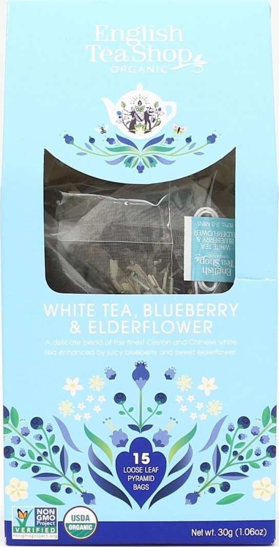English Tea Shop HERBATA BIAŁA Z DZIKIM BZEM I BORÓWKĄ BIO PIRAMIDKI (15 x 2 g) 30 g - ENGLISH TEA SHOP 1