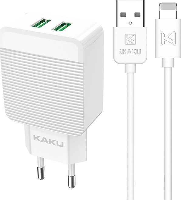 Ładowarka KAKU ŁADOWARKA SIECIOWA KSC-371 HAOYI - 2XUSB - 12W 2,4A Z KABLEM USB NA LIGHTNING BIAŁA 1