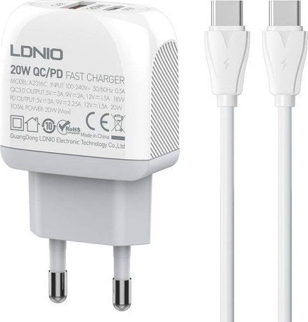 Ładowarka LDNIO Ładowarka sieciowa LDNIO A2316C USB, USB-C + kabel USB-C - USB-C 1