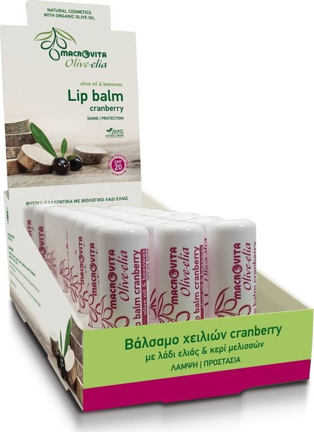 Macrovita MACROVITA OLIVE-ELIA pomadka do ust z oliwą z oliwek i woskiem pszczelim SPF20 ŻURAWINA 4.8g 1