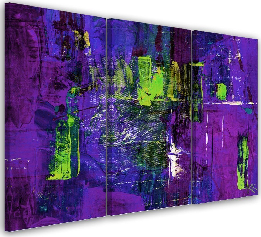 Feeby Obraz tryptyk na płótnie, Fioletowa abstrakcja ręcznie malowana - 60x40 1