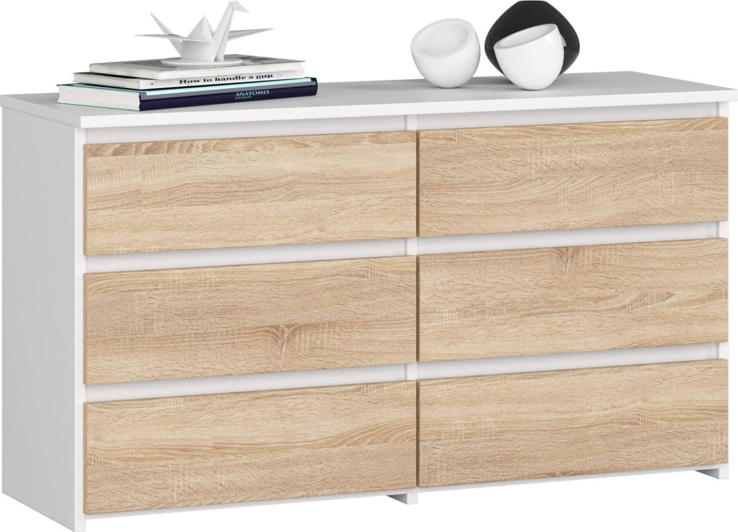 Fabryka Mebli Akord Komoda do salonu CL 100 cm 6 szuflad klasyczna - biała dąb sonoma 1