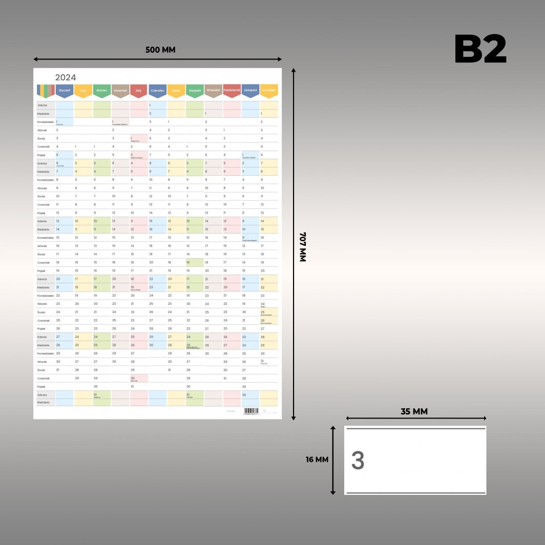 PremiumAd Planer ścienny Kalendarz 2024 B2 Suchościeralny Pionowy ...