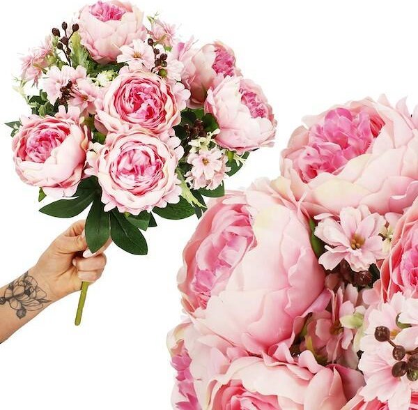 Springos Sztuczne kwiaty bukiet piwonie 18 kwiatów wys. 46 cm, na ślub, dekoracje do domu UNIWERSALNY 1
