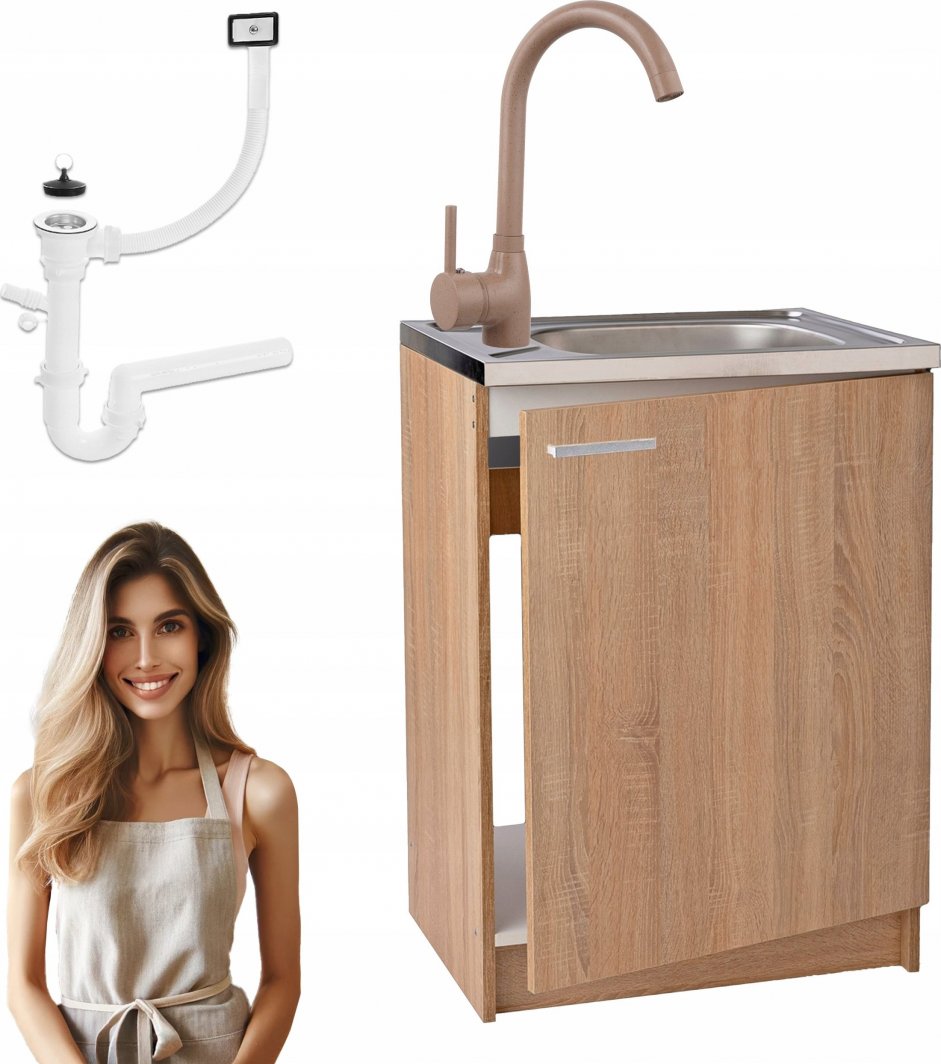 Stamar Szafka Kuchenna Sonoma 60 Slim + Zlew Deante + Syfon + Bateria Wysoka Beż 1