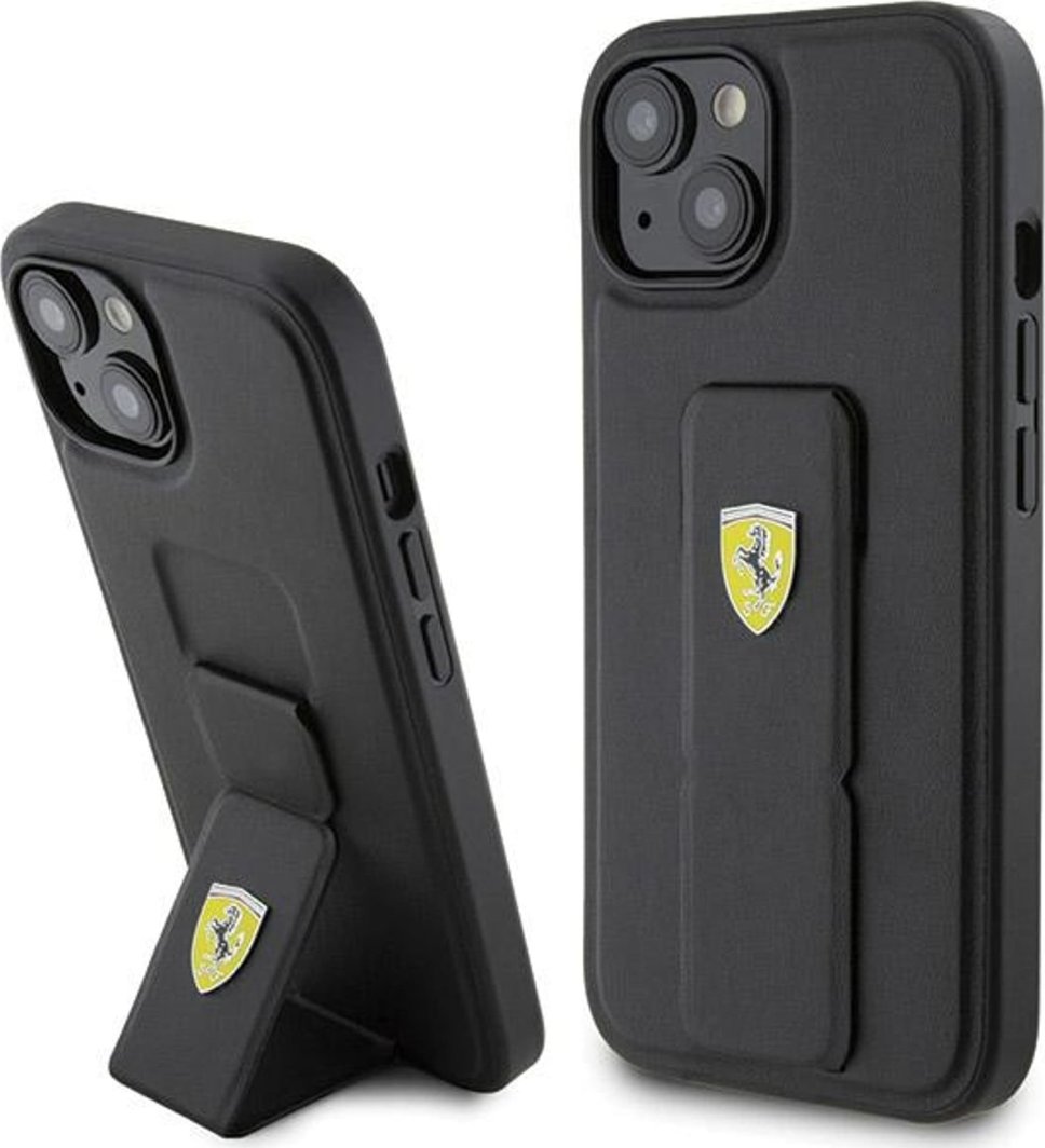 Ferrari FEHCP15SGSPSIK iPhone 15 / 14 / 13 6.1" czarny/black hardcase Grip Stand Metal Logo