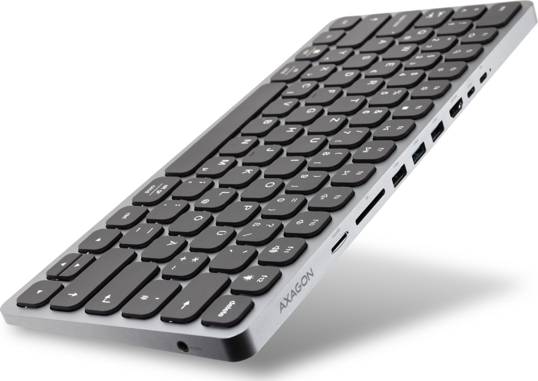 Klawiatura Axagon AXAGON HMC-KB USB-C Tastatur, microSD/SD, 3x USB-A 3.0, HDMI 4K/60Hz, PD 100W, Audio - DE Layout 1