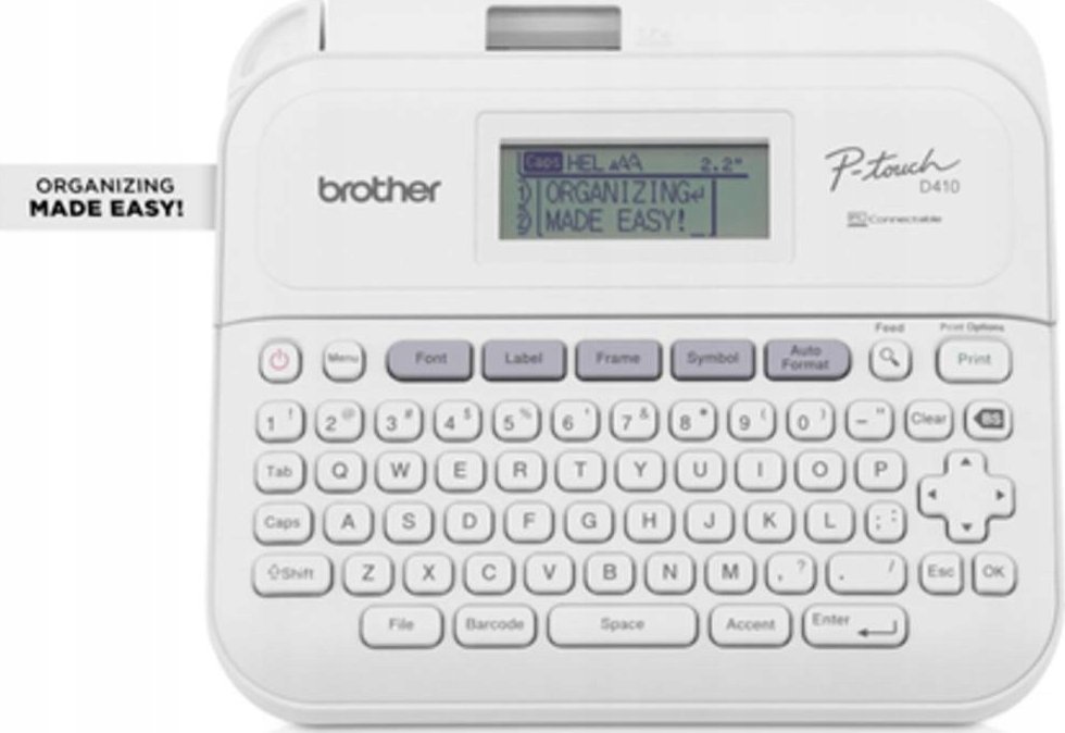 Drukarka etykiet Brother P-Touch PT-D410 - Beschriftungsgerat - s/w - Thermotransfer - 18 mm Breite - 180 dpi - bis zu 20 mm/Sek. - USB - Cutter - 5-zeiliger Druck, Druckvorschau, Spiegelschrift, Vertikaler Druck - Grau, weiss 1