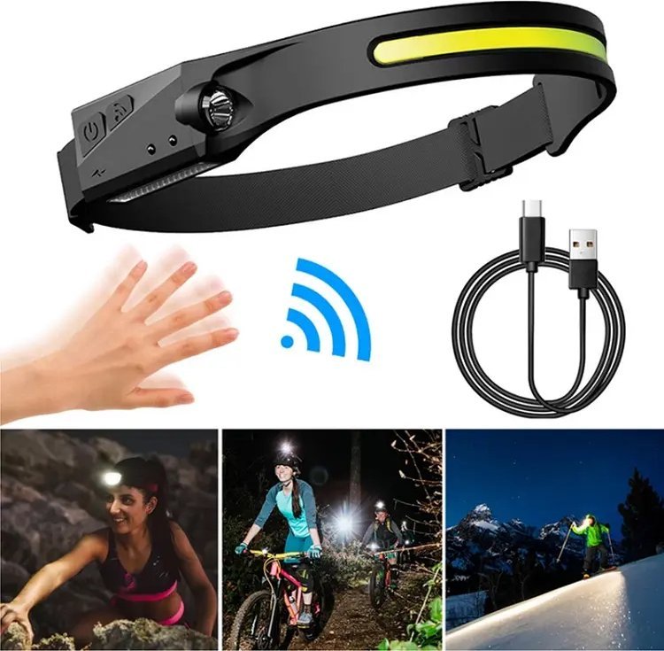 Latarka czołowa Hurtel Latarka czołowa czołówka LED z czujnikiem ruchu IPX4 USB-C 1200 mAh czarna Latarka czołowa czołówka LED z czujnikiem ruchu IPX4 USB-C 1200 mAh czarna 1