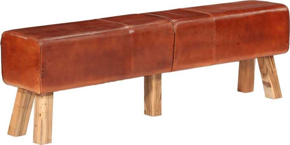 vidaXL Ławeczka gimnastyczna, brązowa, 160 cm, skóra naturalna 1
