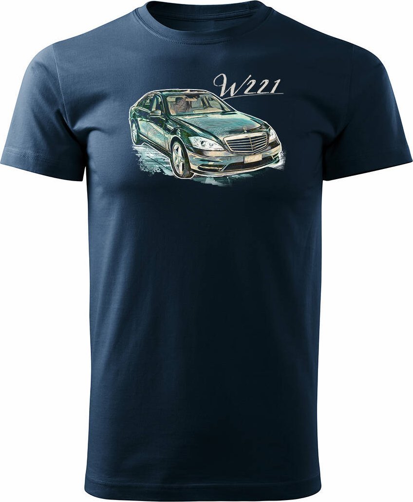 Topslang Koszulka kolekcjonerska z samochodem Mercedes S W221 męska granatowa REGULAR M 1