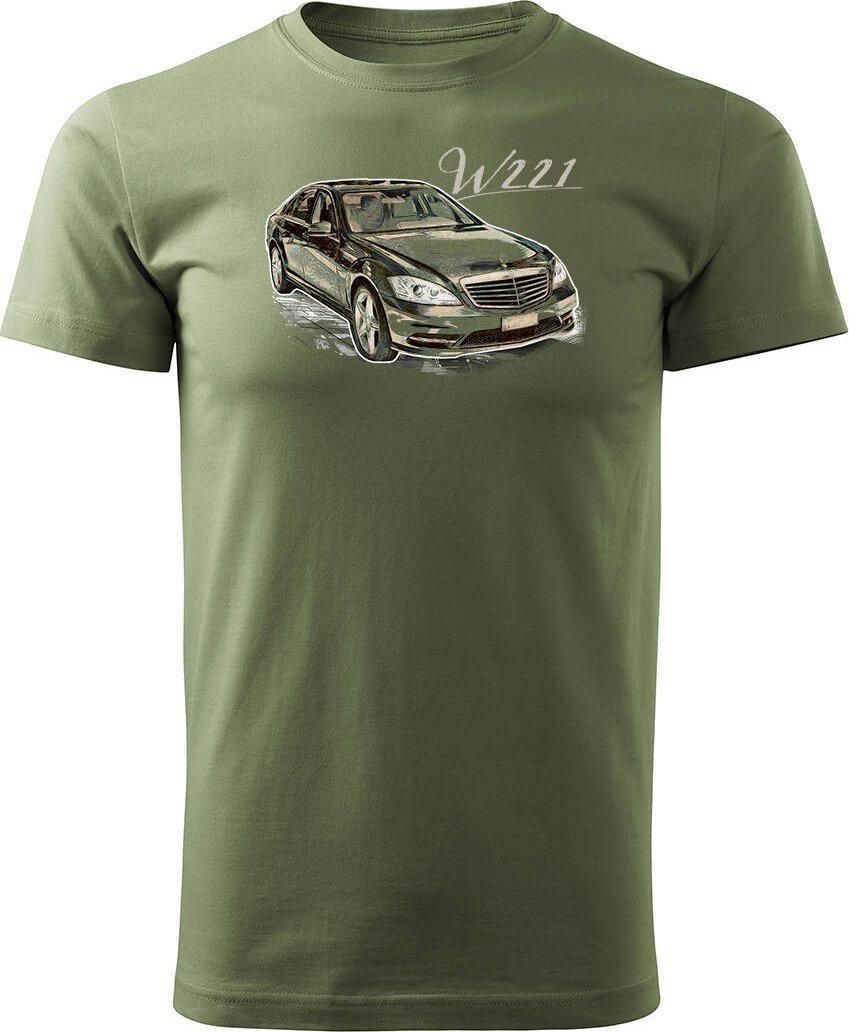 Topslang Koszulka kolekcjonerska z samochodem Mercedes S W221 męska khaki REGULAR S 1