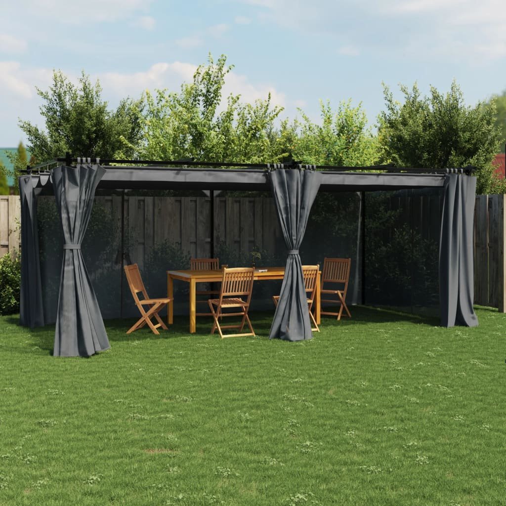 vidaXL Altana ogrodowa z zasłonami, antracytowa, 6x3 m, stal 1