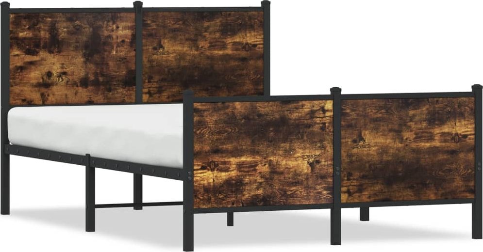 vidaXL Rama łóżka z wezgłowiem i zanóżkiem, przydymiony dąb 120x200 cm