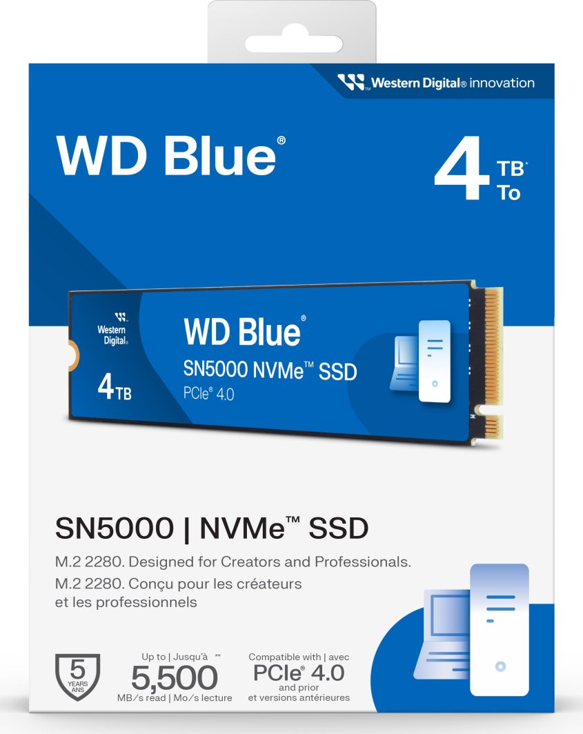 WD Blue SN5000 4TB M.2 2280 PCI-E x4 Gen4 NVMe (WDS400T4B0E