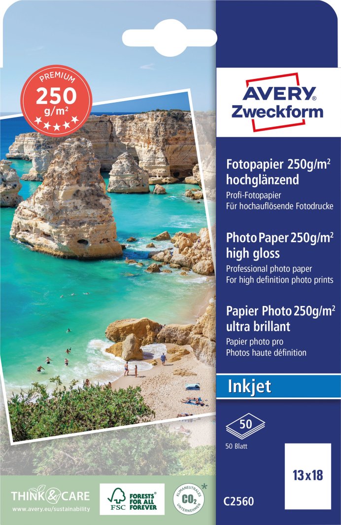 Avery Zweckform Papier Avery fotograficzny Premium wysokobłyszczący, 250 g, 130 x 180 mm 1