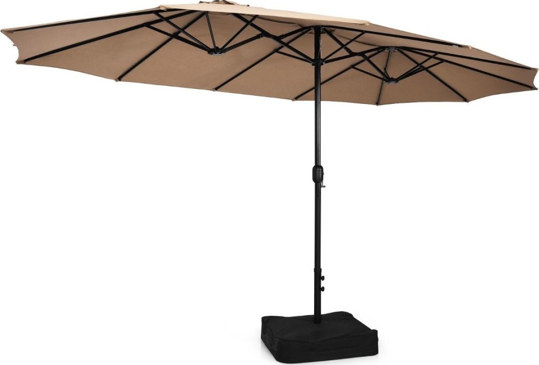 COSTWAY Sonnenschirm Hawaii 300 cm, Strohschirm mit LED-Solar-Beleuchtung und Doppeldach, Gartenschirm Stroh, Strandschirm neigbar, Marktschirm, Terrassenschirm für Garten, Balkon, Terrasse