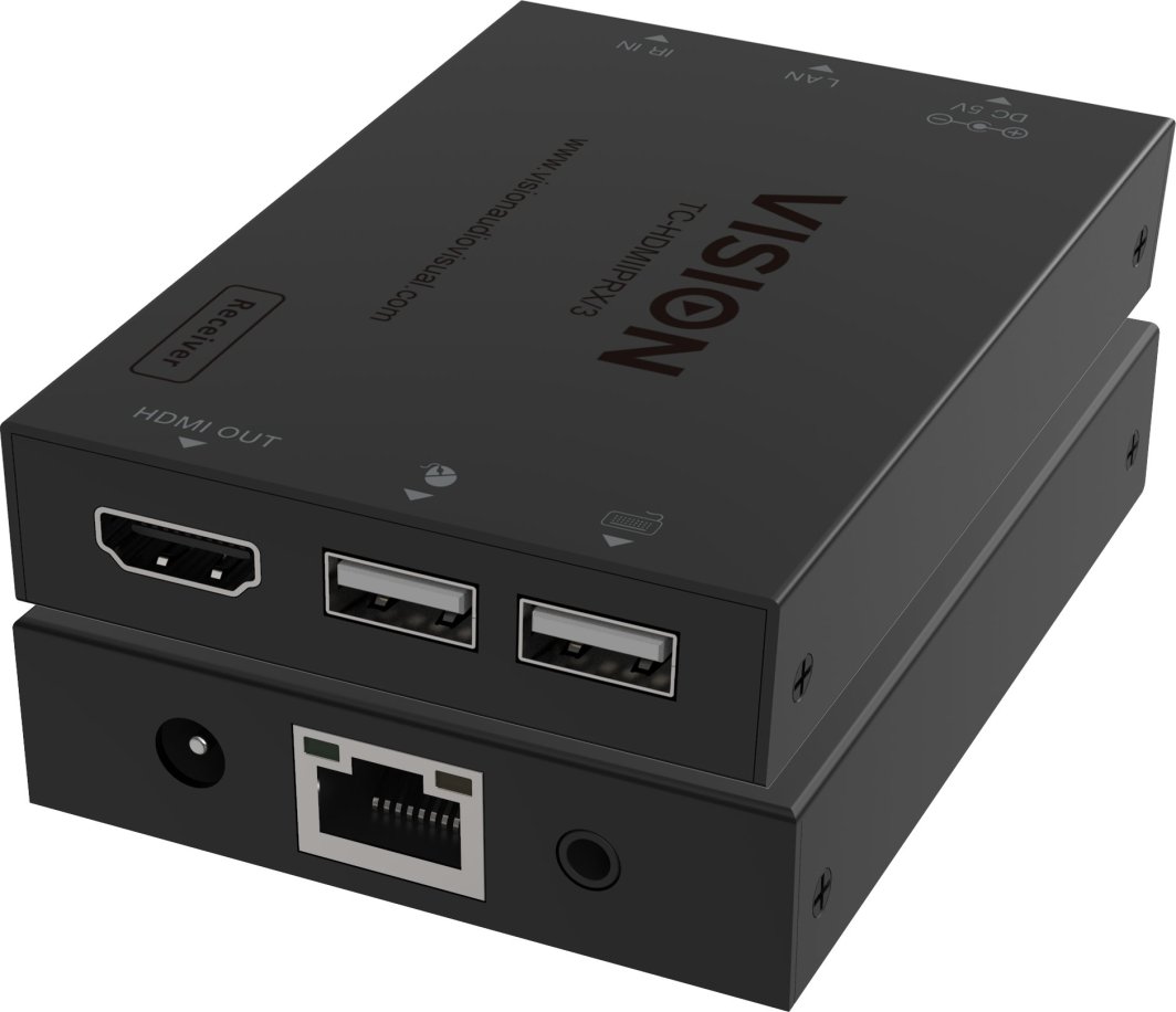 Vision VISION HDMI-uber-IP-Sender - 30 JAHRE GARANTIE - nur Sender - Empfanger muss separat erworben werden - Sendet HDMI 1:1 oder 1:n - Ubertragt USB 1.1 - Plug-and-Play - IR-Durchleitung - Maximale Auflosung HD 1920 x 1200 bei 60 Hz - HDCP-kompatibel - 1