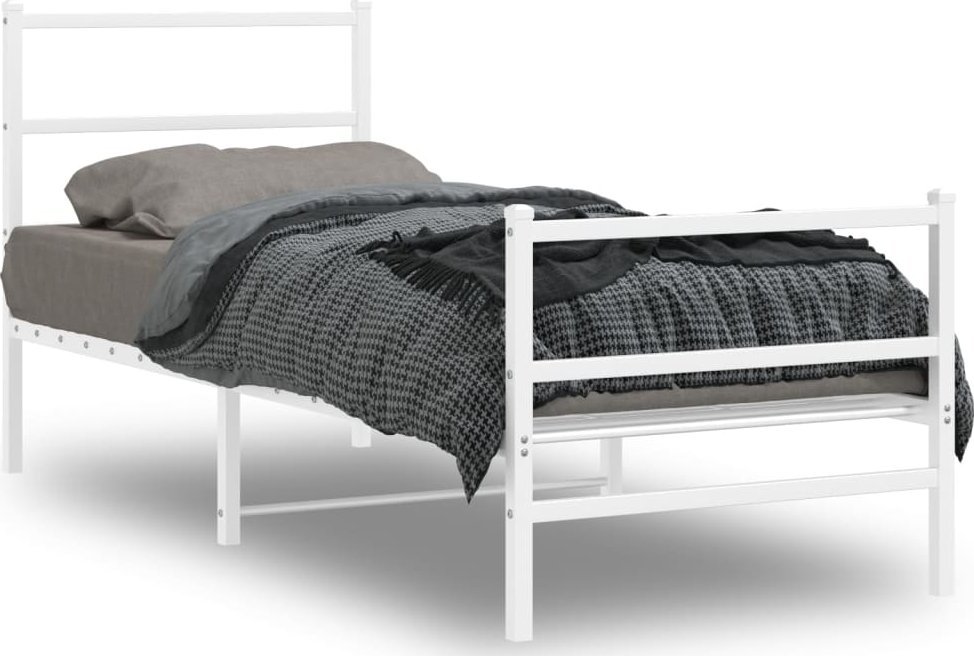vidaXL Metalowa rama łóżka z wezgłowiem i zanóżkiem, biała, 75x190 cm 1