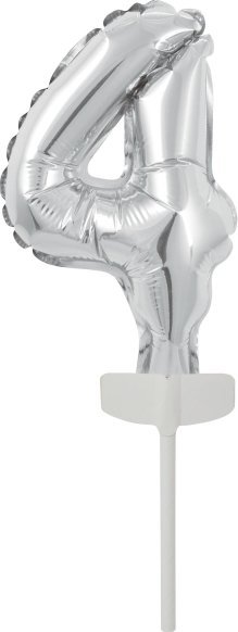 AMSCAN Balon foliowy mini cyfra 4 srebrna 8x12cm