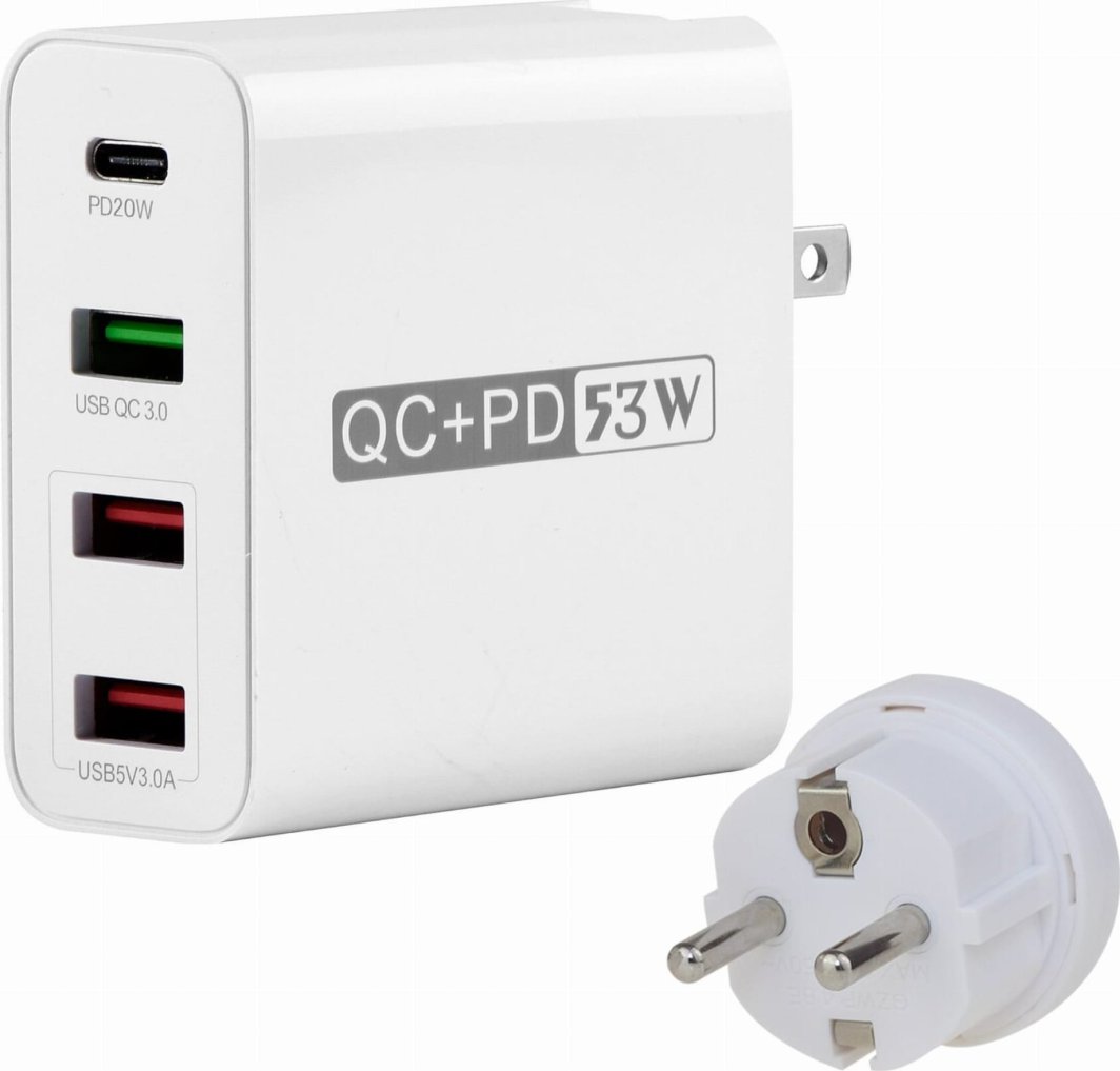Zasilacz do laptopa Canyon Ładowarka Sieciowa 53W PD/USB QC/2x USB 5V 3.1A do iPhone Smartfona 1