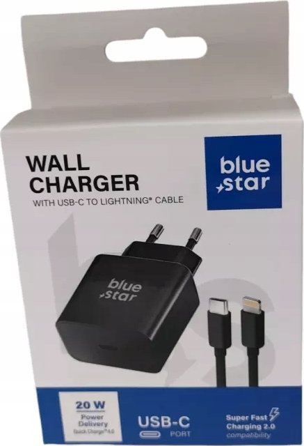 Ładowarka Blue Star BLUE STAR ładowarka sieciowa 3A 20W Typ C + kabel Typ C do Lightning PD QC4.0 TFB-TC-20WPD czarna 1