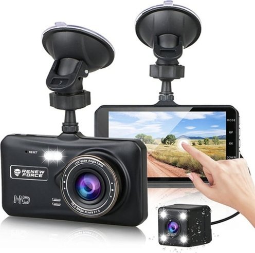 Wideorejestrator Dexxer WIDEOREJESTRATOR Z KAMERĄ PRZEDNIĄ I TYLNĄ KAMERA COFANIA FULL HD + KARTA SD 32 GB 1