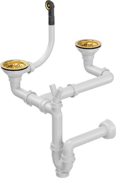 Syfon Quadron Odpływ zatyczkowy 3 1/2" z syfonem 2-komorowy PVD złoty (GRANIT-pionowy), save space (12G14GR6-P2APVDG1) 1