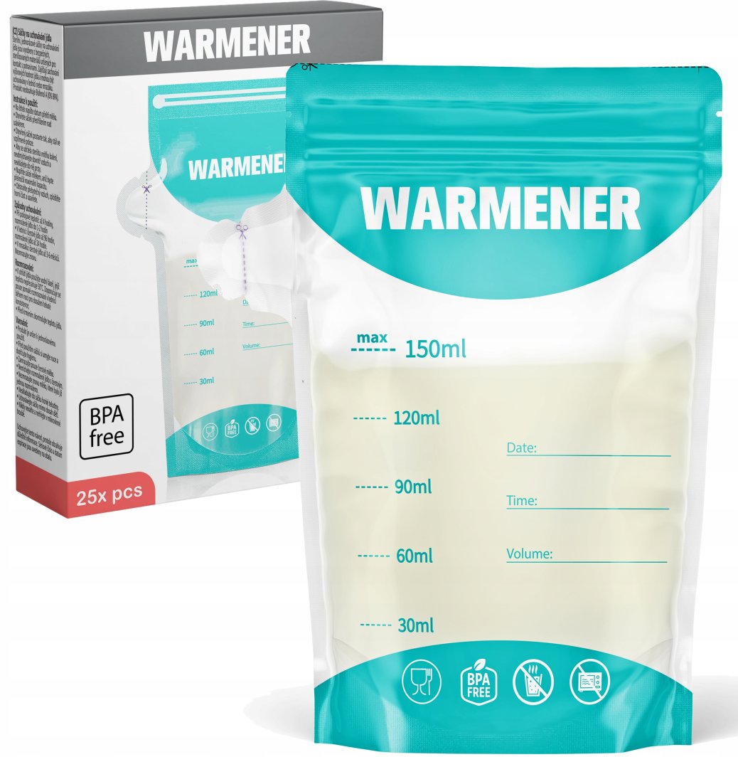 Warmener Woreczki do Przechowywania Pokarmu Mleka Mrożenia Sterylne 150ml 25 szt 1