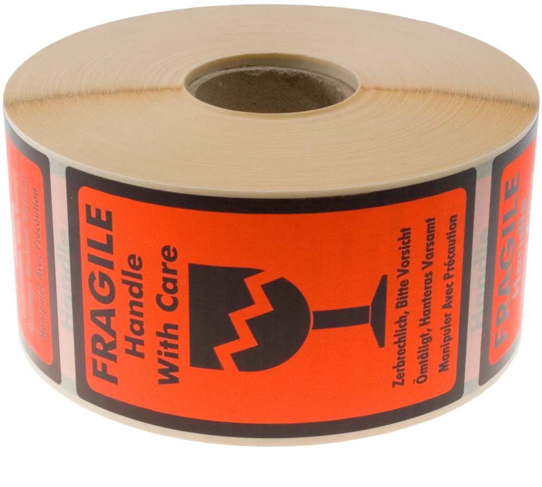 Stickn Etiket m/tekst Fragile Handle with care 120x70mm 1000stk/rul 1