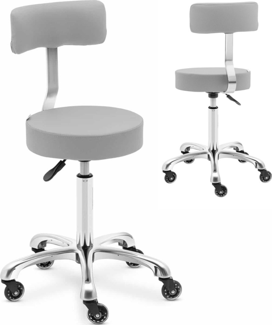 Physa Krzesło taboret hoker kosmetyczny z oparciem na kółkach do 150 kg WELLS szary Krzesło taboret hoker kosmetyczny z oparciem na kółkach do 150 kg WELLS szary 1
