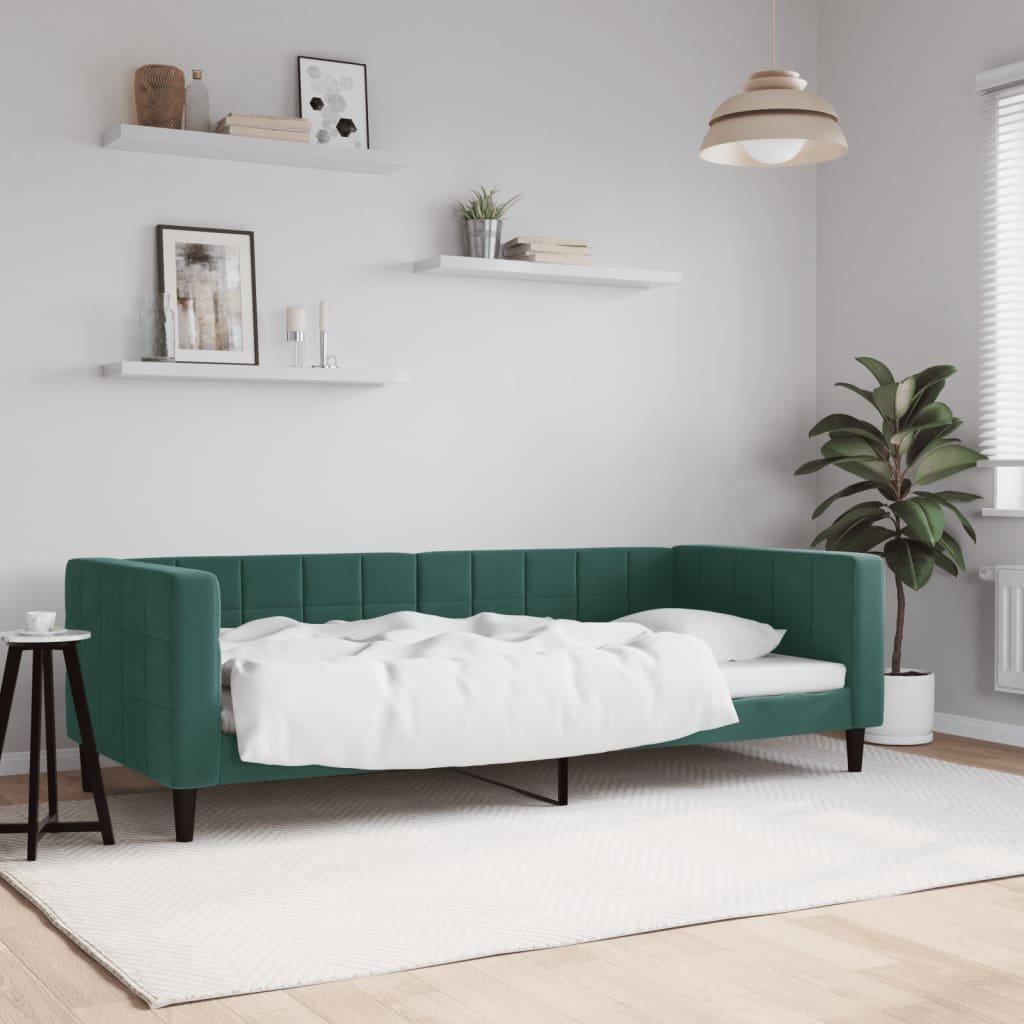 vidaXL Sofa z funkcją spania, ciemnozielona, 90x200 cm, aksamitna 1