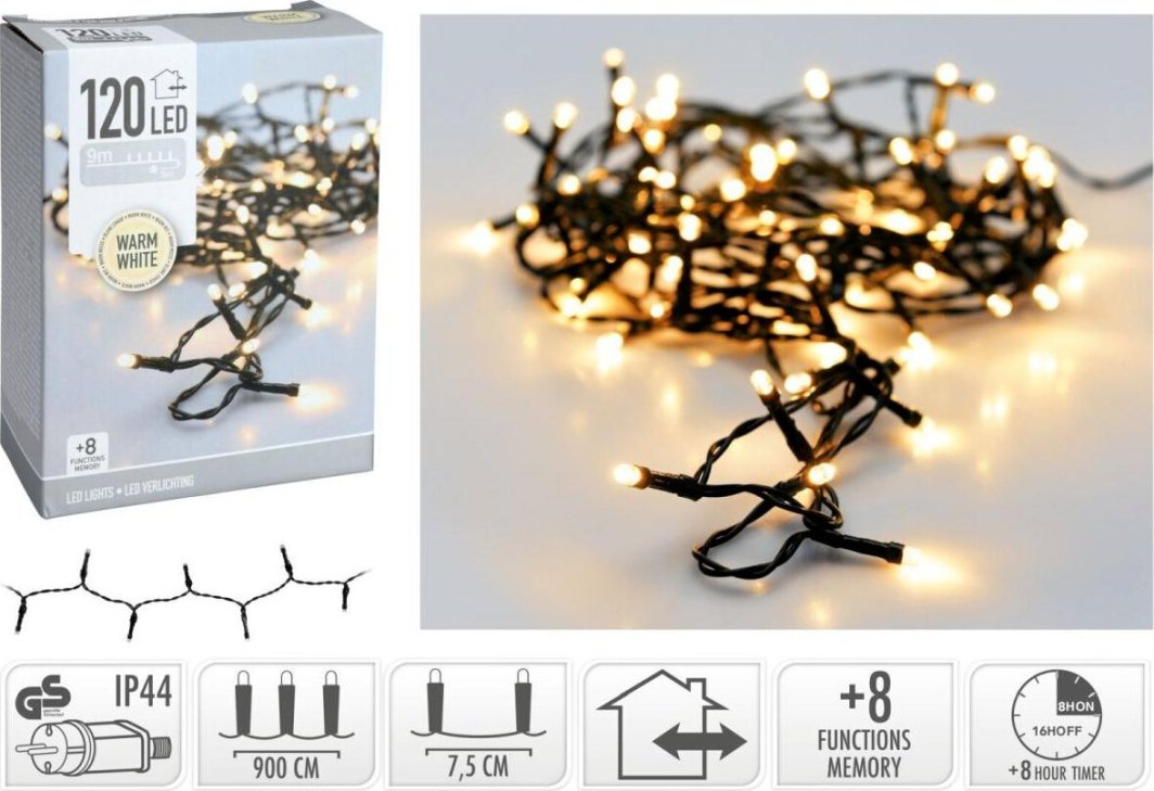Lampki choinkowe Koopman Lampki choinkowe łańcuch świetlny 120 led timer ciepły biały 1